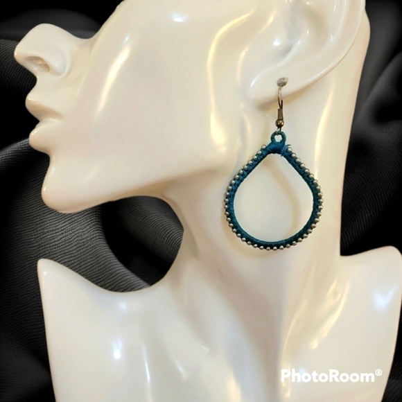 3/$30 Teal Thread Wrapped Tear Drop Dangle Hook Earrings - Picture 1 of 7
